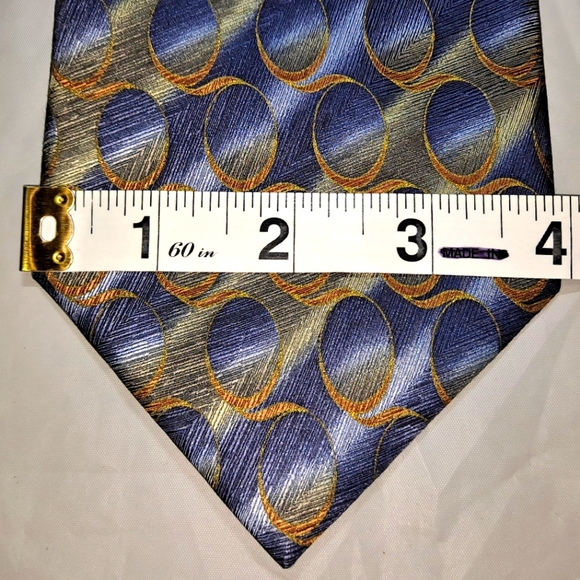 Vintage Screenplay by Martin Wong 💯 Silk Men's Necktie 60-63" x 4" Blue/Gold - Picture 7 of 8